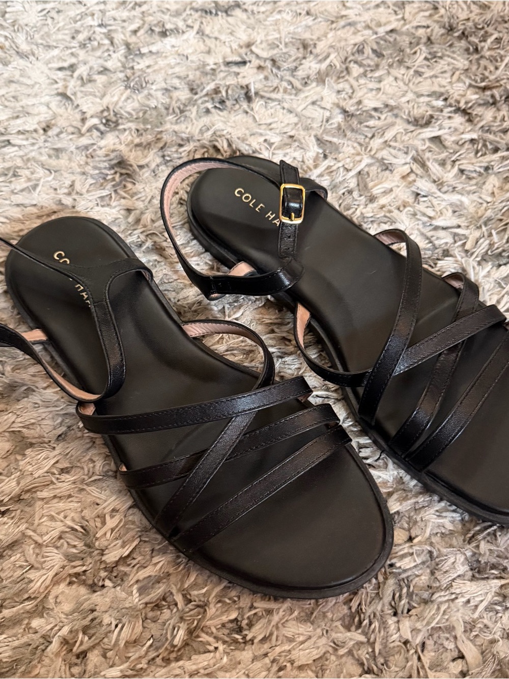 Cole Haan Black Strappy Leather Slingback Sandals